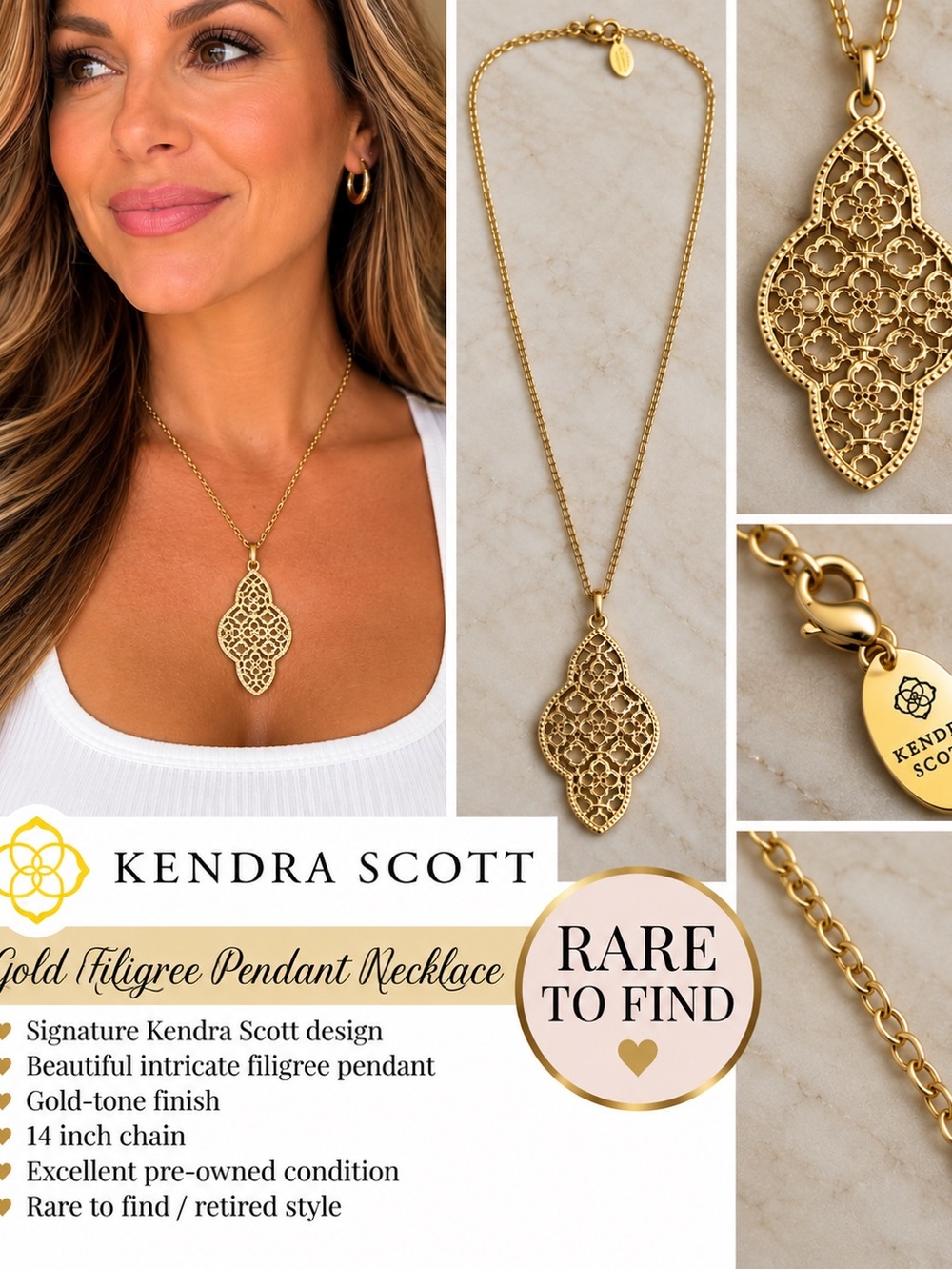 Kendra Scott Gold Filigree Pendant Necklace - Gold Tone